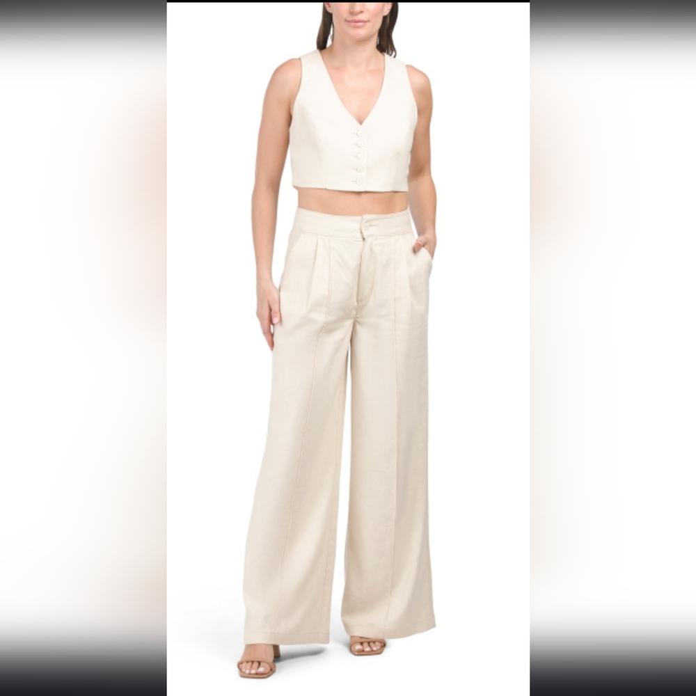 Christian Siriano Cream Wide Leg Pants